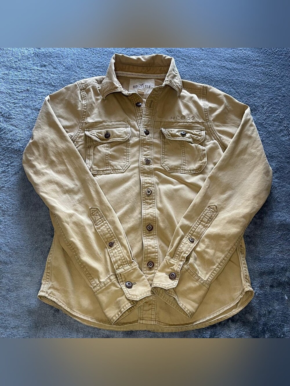Hollister Shirt Long Sleeve Men's Khaki Military Twill Y2K Size M